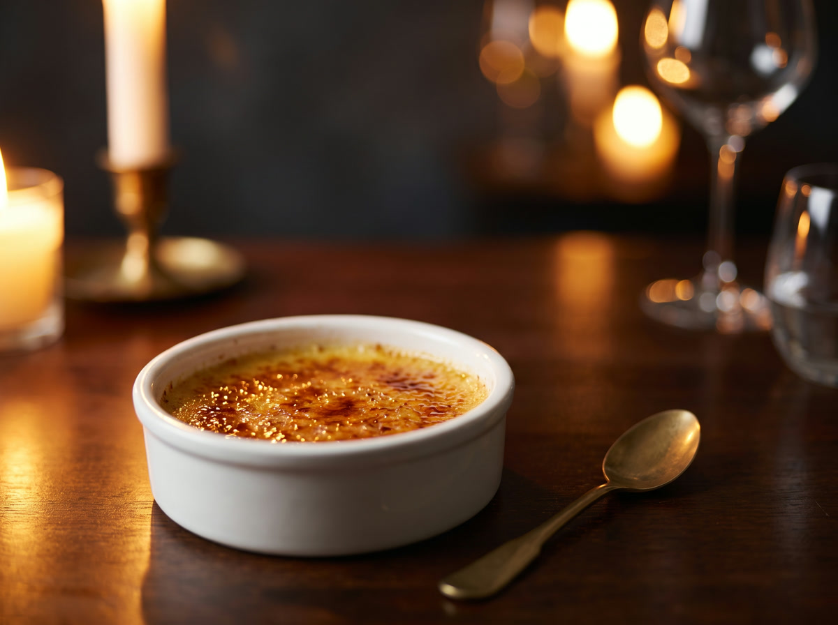 Classic creme brulee with a torched caramelized sugar top