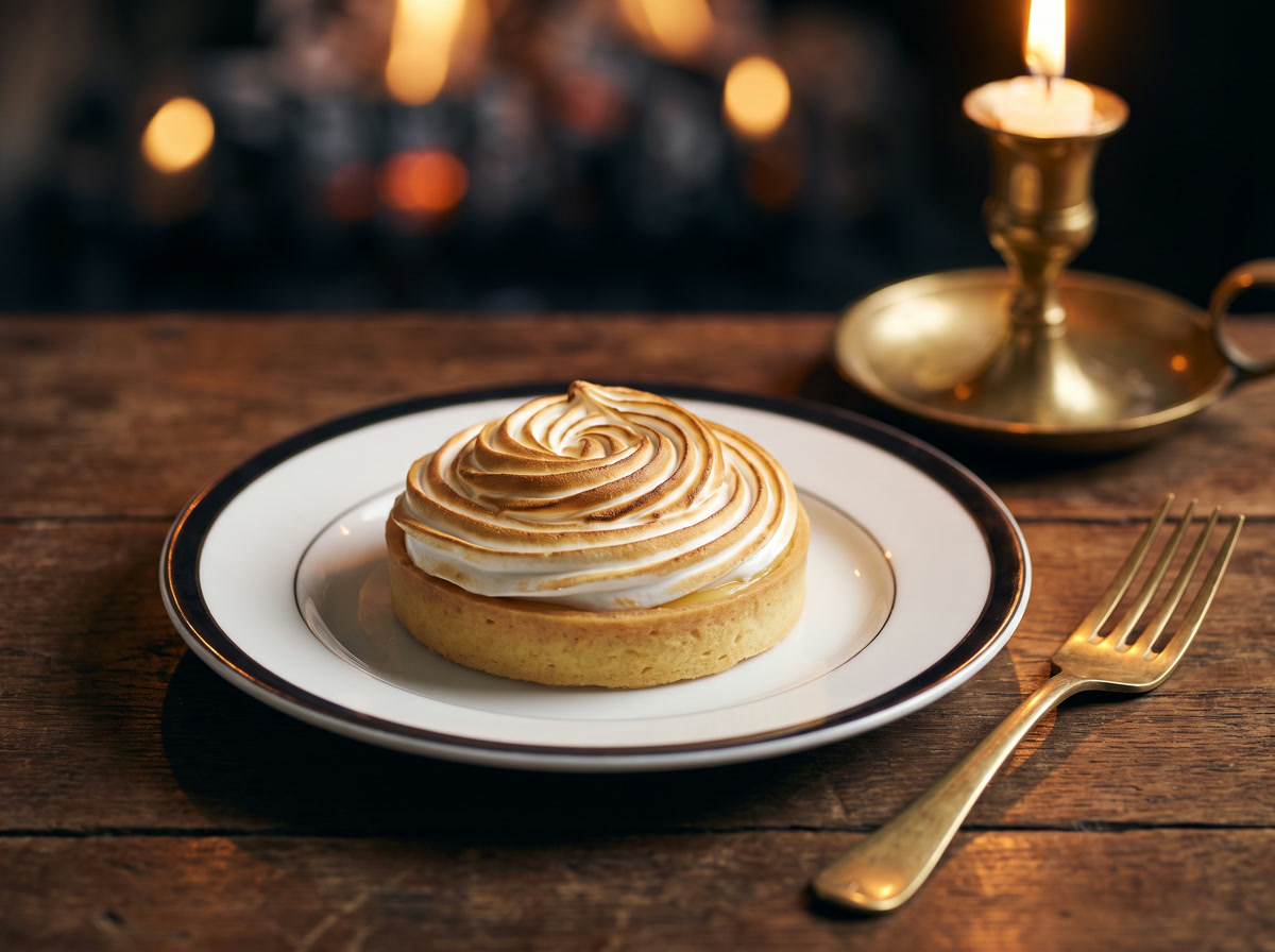 Lemon tart with torched meringue