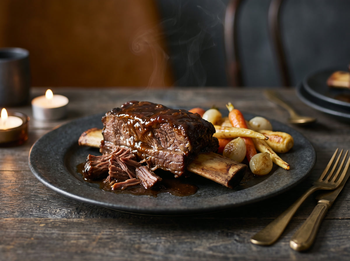 Braised short rib with root vegetables