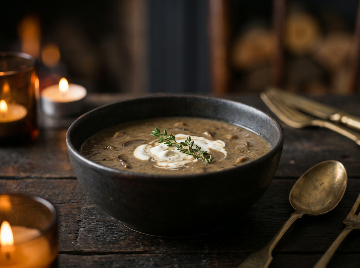 Wild mushroom soup with cream and thyme