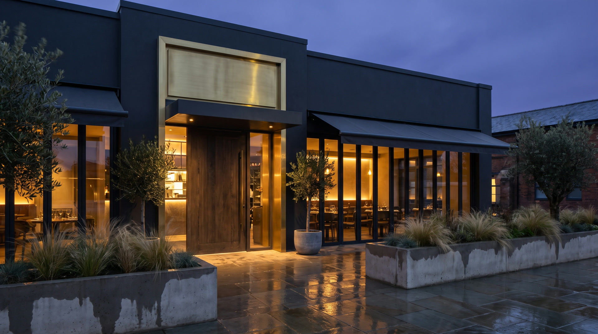 Maison Nior's entrance at twilight